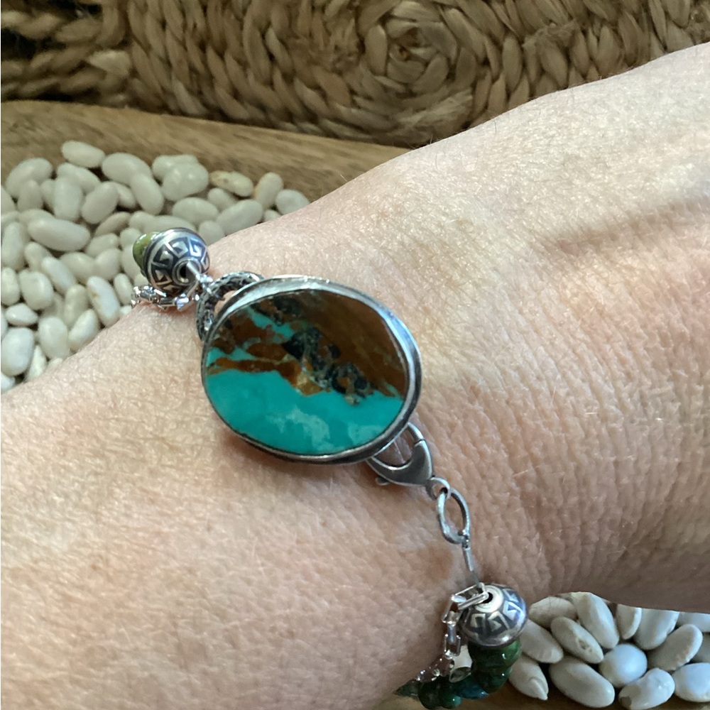 Turquoise and Sterling Silver Women's Beaded Bracelet - Picture 5 of 6